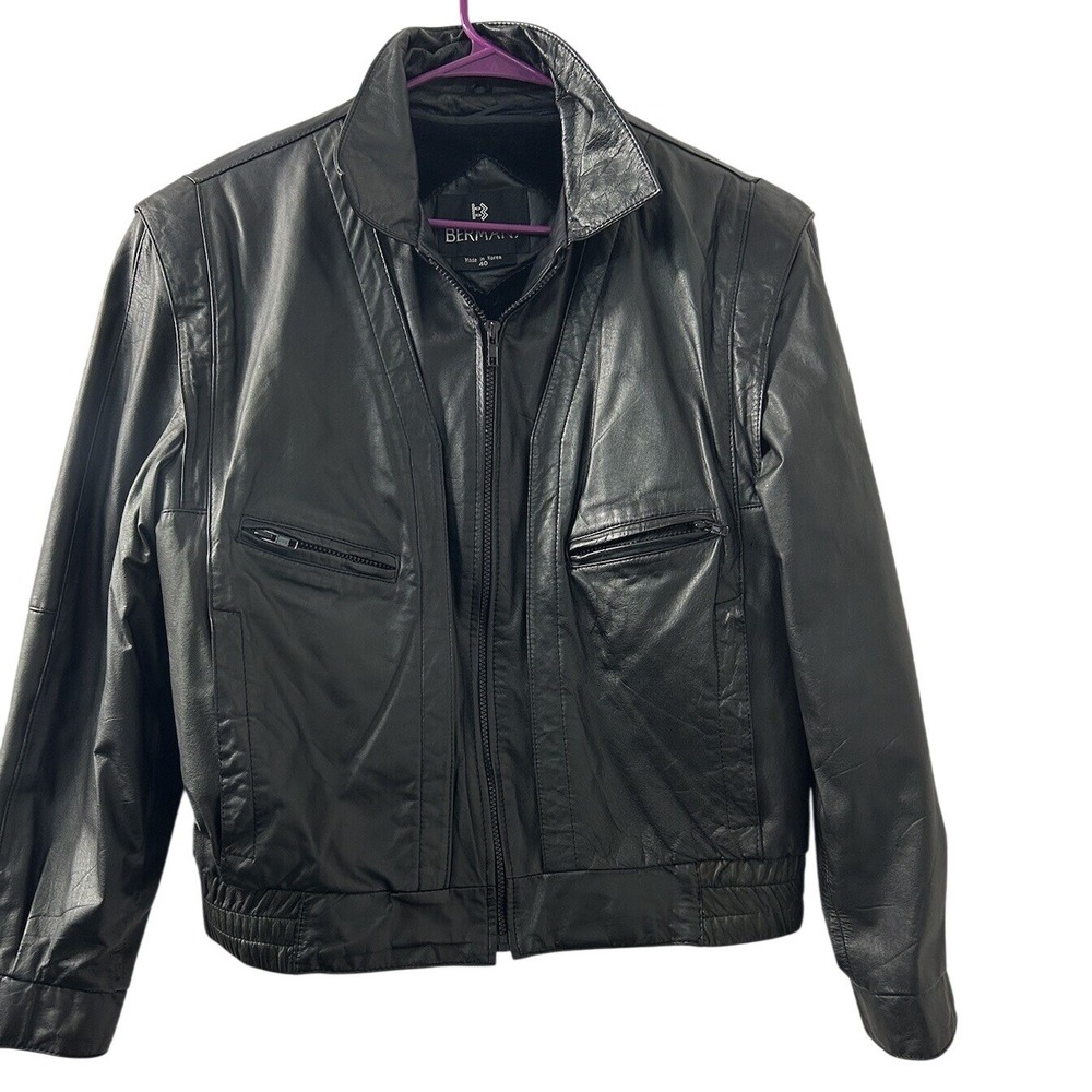 Vintage Bermans Leather Motorcycle Jacket Mens 40 Black Biker Moto Punk